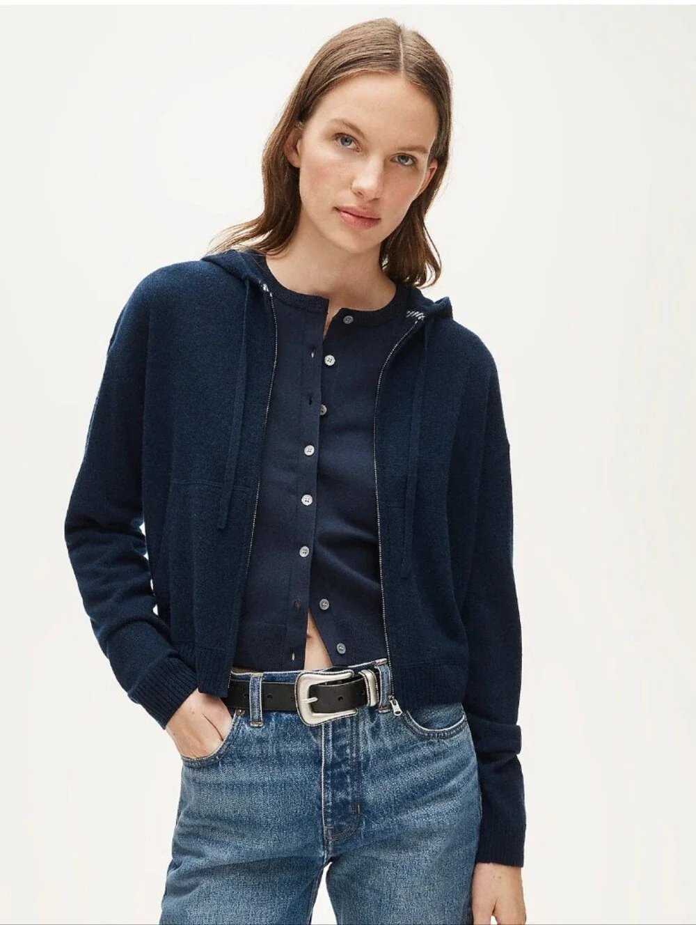 J Crew Cashmere full-zip hoodie CR341 Size XS Navy
